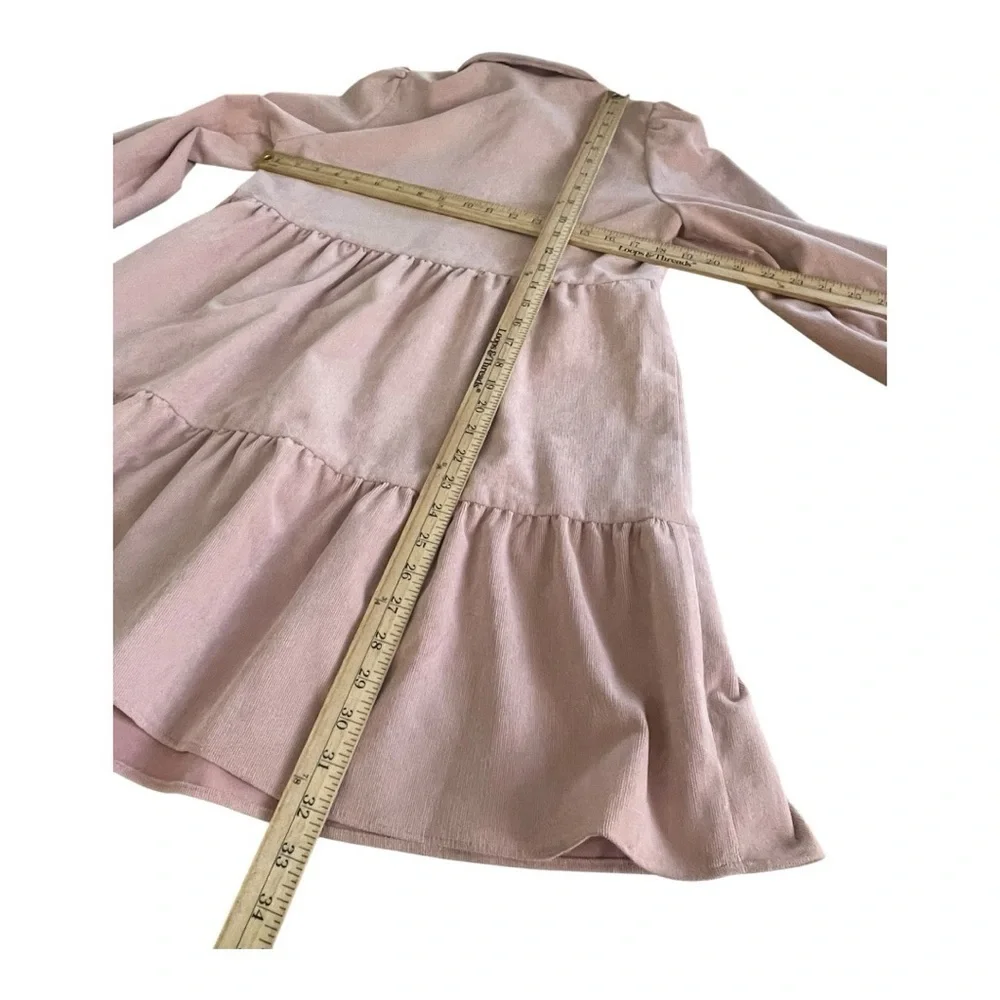ZARA Pink Corduroy Babydoll Dress Size Small Tiered Casual Summer Spring Boho - Picture 5 of 11